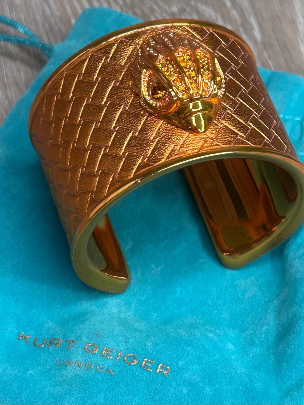 Kurt Geiger EAGLE XL Statement Cuff — Gold Textured Designer Bracelet - Picture 1 of 9